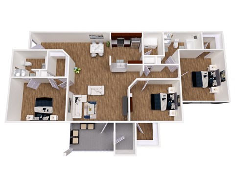 Floor plan for 3 beds, 2 baths, 1394 sqft
